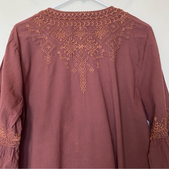 JOHNNY WAS Workshop Megan Embroidered Flare Sleeve Tunic Top Cocoa Brown Sz XL - Picture 11 of 12